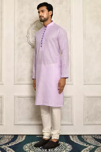 purple cotton kurta with pipein work buttons