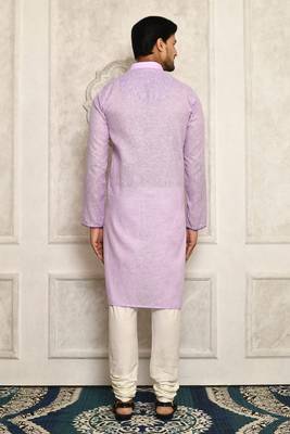 purple cotton kurta with pipein work buttons 4