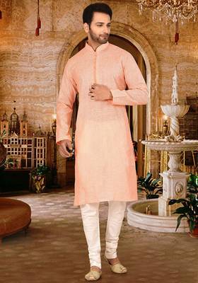 peach cotton kurta with cream churidar set 1