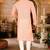 Peach pin cheks cotton   kurta with pipein work hand made buttons churidar