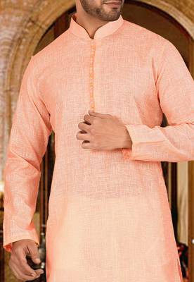 peach cotton kurta with cream churidar set 3