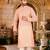 Peach pin cheks cotton   kurta with pipein work hand made buttons churidar