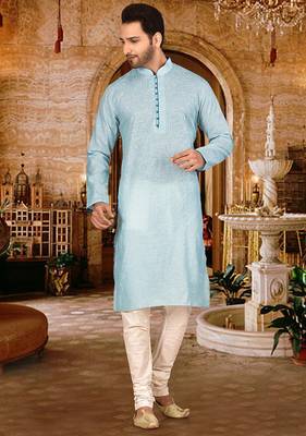 sky blue cotton kurta set with pin checks pipework 1