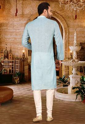 sky blue cotton kurta set with pin checks pipework 2
