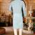Sky blue pin cheks cotton   kurta with pipein work hand made buttons churidar