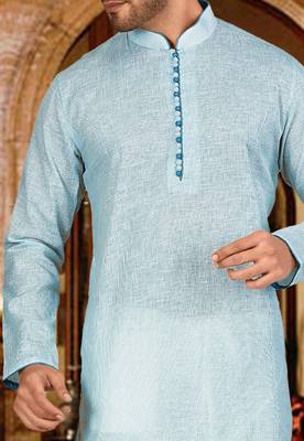 sky blue cotton kurta set with pin checks pipework 3