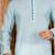 Sky blue pin cheks cotton   kurta with pipein work hand made buttons churidar