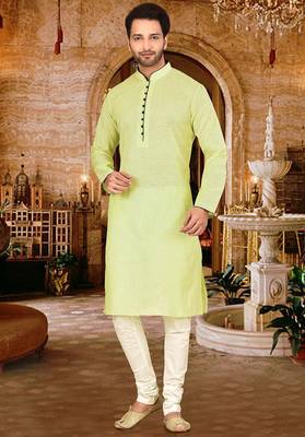 light green cotton pin checks kurta set with pipein work 1