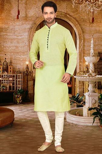 Green pin cheks cotton   kurta with pipein work hand made buttons churidar