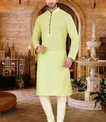 Green pin cheks cotton   kurta with pipein work hand made buttons churidar