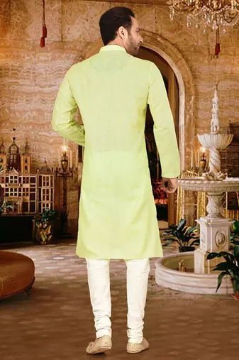 light green cotton pin checks kurta set with pipein work