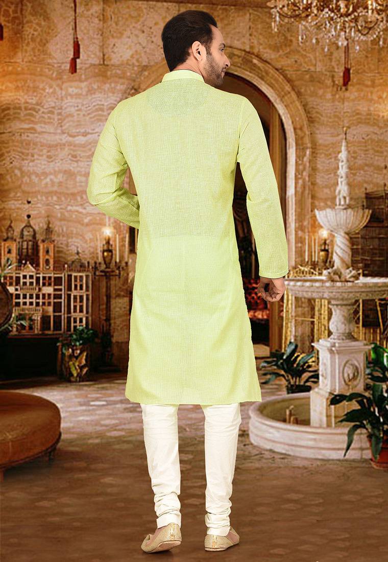 Green pin cheks cotton   kurta with pipein work hand made buttons churidar