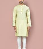 Yellow cotton stripe  kurta with  fancy buttons churidar