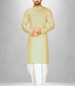 Yellow cotton stripe  kurta with  fancy buttons churidar