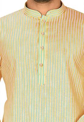 yellow cotton stripe kurta with white dhoti pants set 4