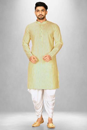 Yellow cotton stripe  kurta with  fancy buttons churidar