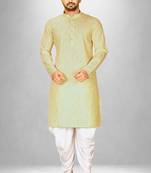 Yellow cotton stripe  kurta with  fancy buttons churidar