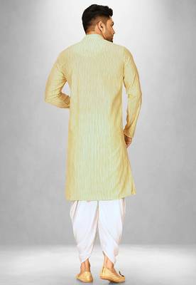 men's yellow cotton kurta set with white patiala 3