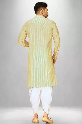 men's yellow cotton kurta set with white patiala