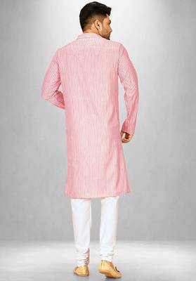 men's pink cotton kurta set with off white churidar 3