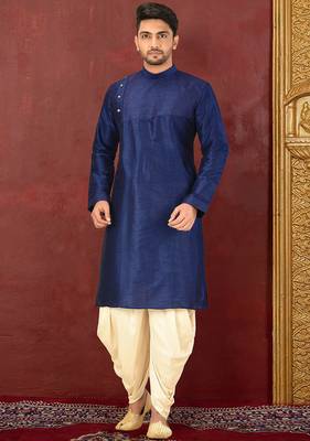 blue art dupion silk kurta with patiala bottom set 1