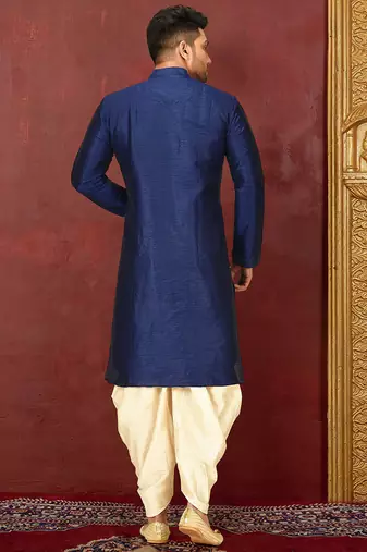 blue art dupion silk kurta with patiala bottom set