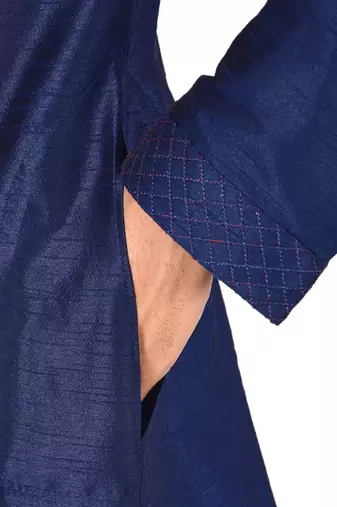 blue art dupion silk kurta with patiala bottom set