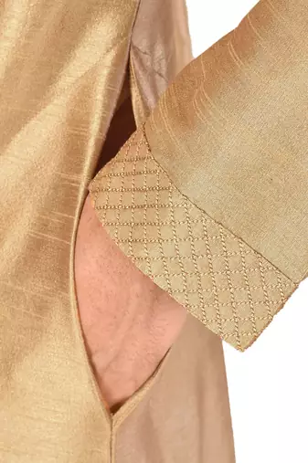 beige art dupion silk kurta with patiala bottom set