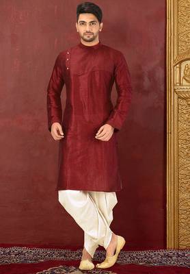 red art dupion silk kurta with patiala bottom set 1