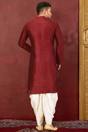 red art dupion silk kurta with patiala bottom set