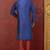 Navy blue  dupion art silk  kurta with machine dk work in collar and button line printex work churidar