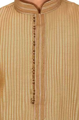 beige art dupion silk kurta churidar set for men