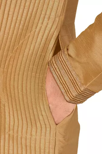 beige art dupion silk kurta churidar set for men