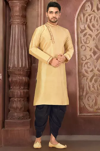 Navy blue  dupion art silk  kurta with machine dk work in collar and button  printex work churidar