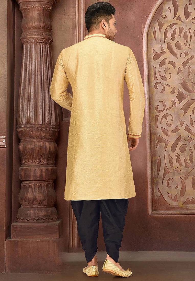 Navy blue  dupion art silk  kurta with machine dk work in collar and button  printex work churidar