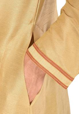 men's beige art dupion silk kurta and churidar set  4