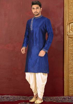 Dark beige dupion art silk  kurta with machine dk work in collar and button line churidar 1