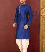 Dark beige dupion art silk  kurta with machine dk work in collar and button line churidar