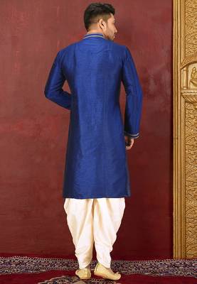 Dark beige dupion art silk  kurta with machine dk work in collar and button line churidar 2