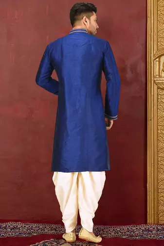 Dark beige dupion art silk  kurta with machine dk work in collar and button line churidar