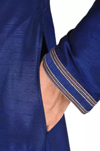 Dark beige dupion art silk  kurta with machine dk work in collar and button line churidar