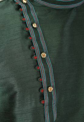 men's green art dupion silk kurta and churidar set  3