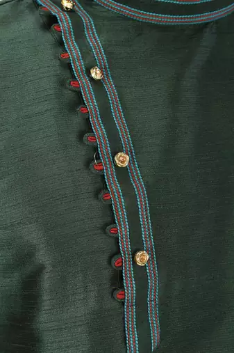 men's green art dupion silk kurta and churidar set 