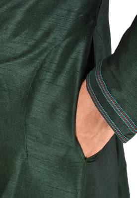 men's green art dupion silk kurta and churidar set  4