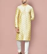 Fawn dupion art silk  kurta with computerised embroidery machine work churidar