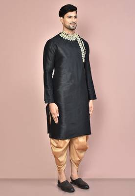 black art dupion silk embroidered kurta with patiala set for men 2