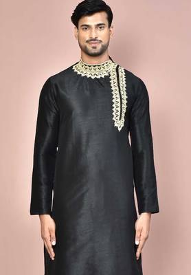 black art dupion silk embroidered kurta with patiala set for men 3