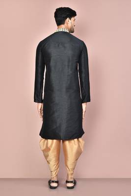 black art dupion silk embroidered kurta with patiala set for men 4