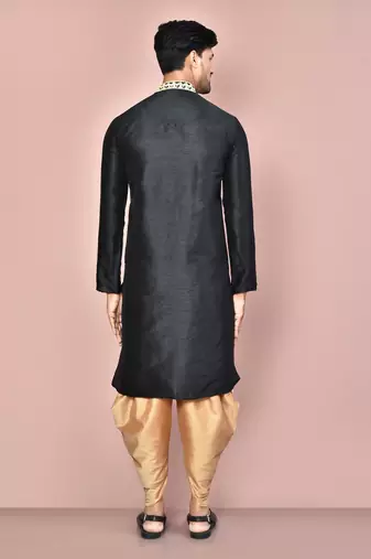 black art dupion silk embroidered kurta with patiala set for men