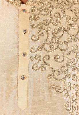 fawn art dupion silk kurta with embroidery and churidar 3